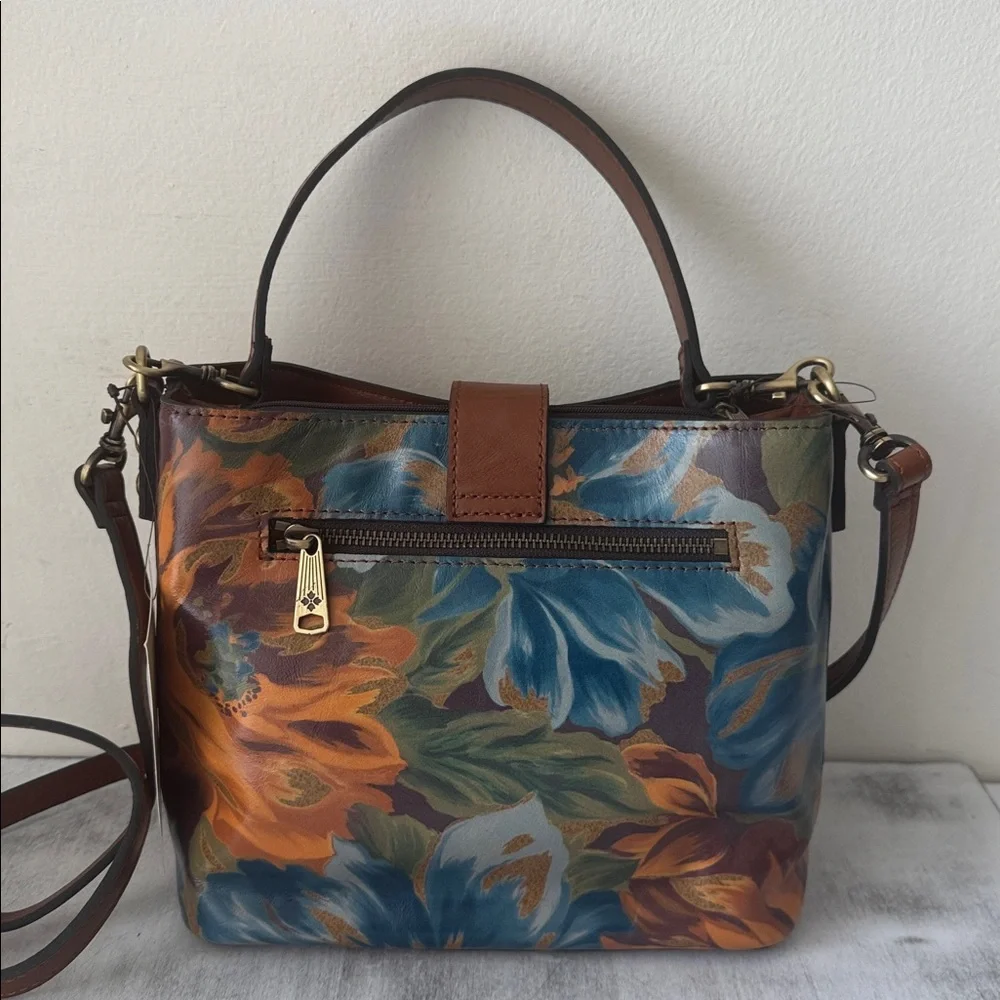 Patricia Nash Irving Bucket Handbag Leather Disstressed  Marigold Harvest Floral